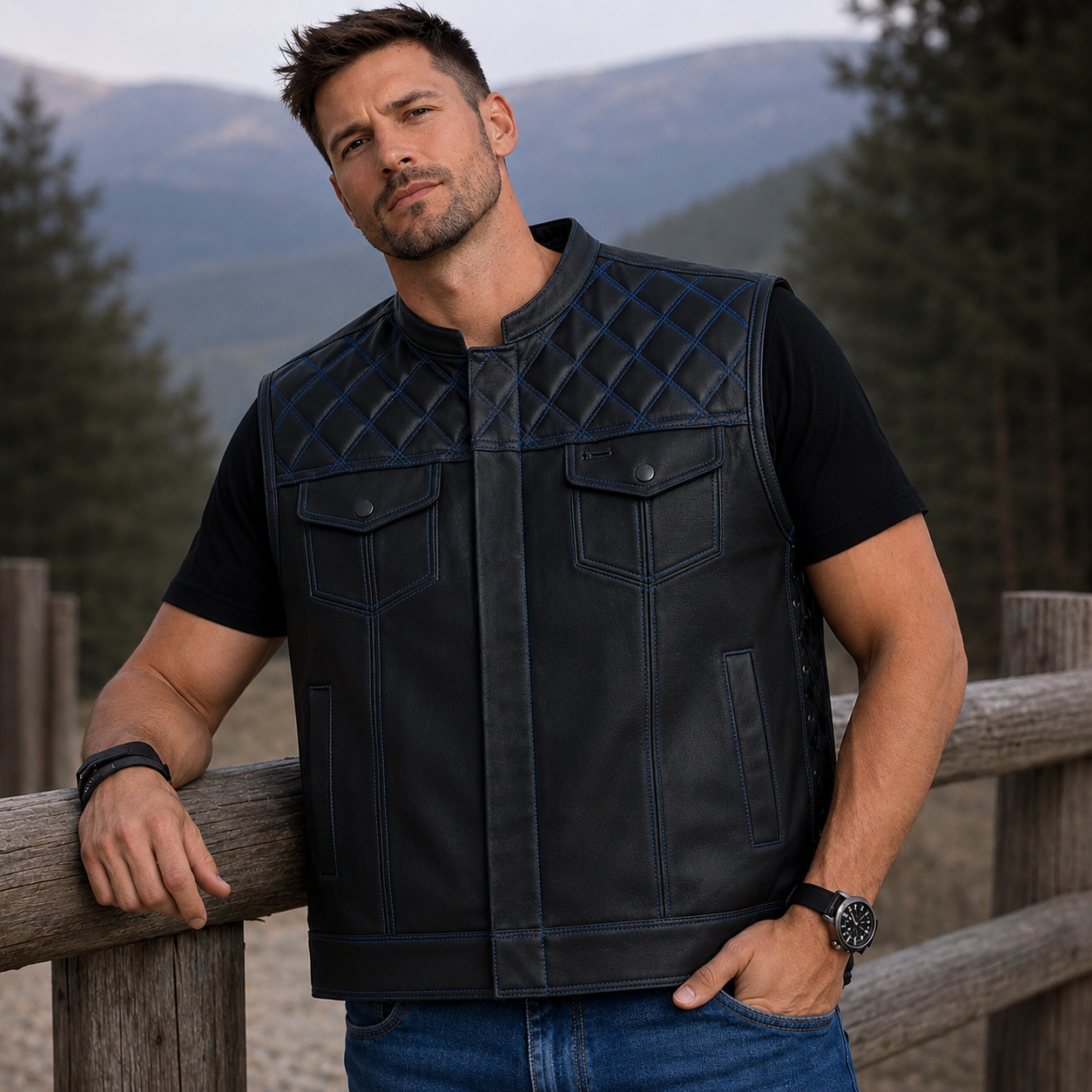 Men Hunter Club Leather Vest Cowhide Leather Vest, Men Biker Leather vest ,Motorcycle vest- Gifts For him