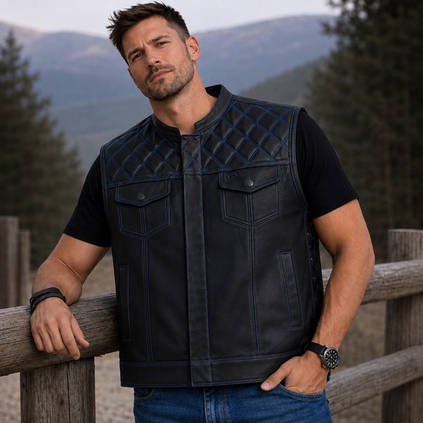Men Hunter Club Leather Vest Cowhide Leather Vest, Men Biker Leather vest ,Motorcycle vest- Gifts For him