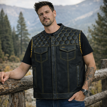 Men Leather Club Vest Honey Grill Quilted Braided Leather Vest,Men Biker Leather Vest Motorcycle Rider Waistcoat Gift For Him Gift For Men