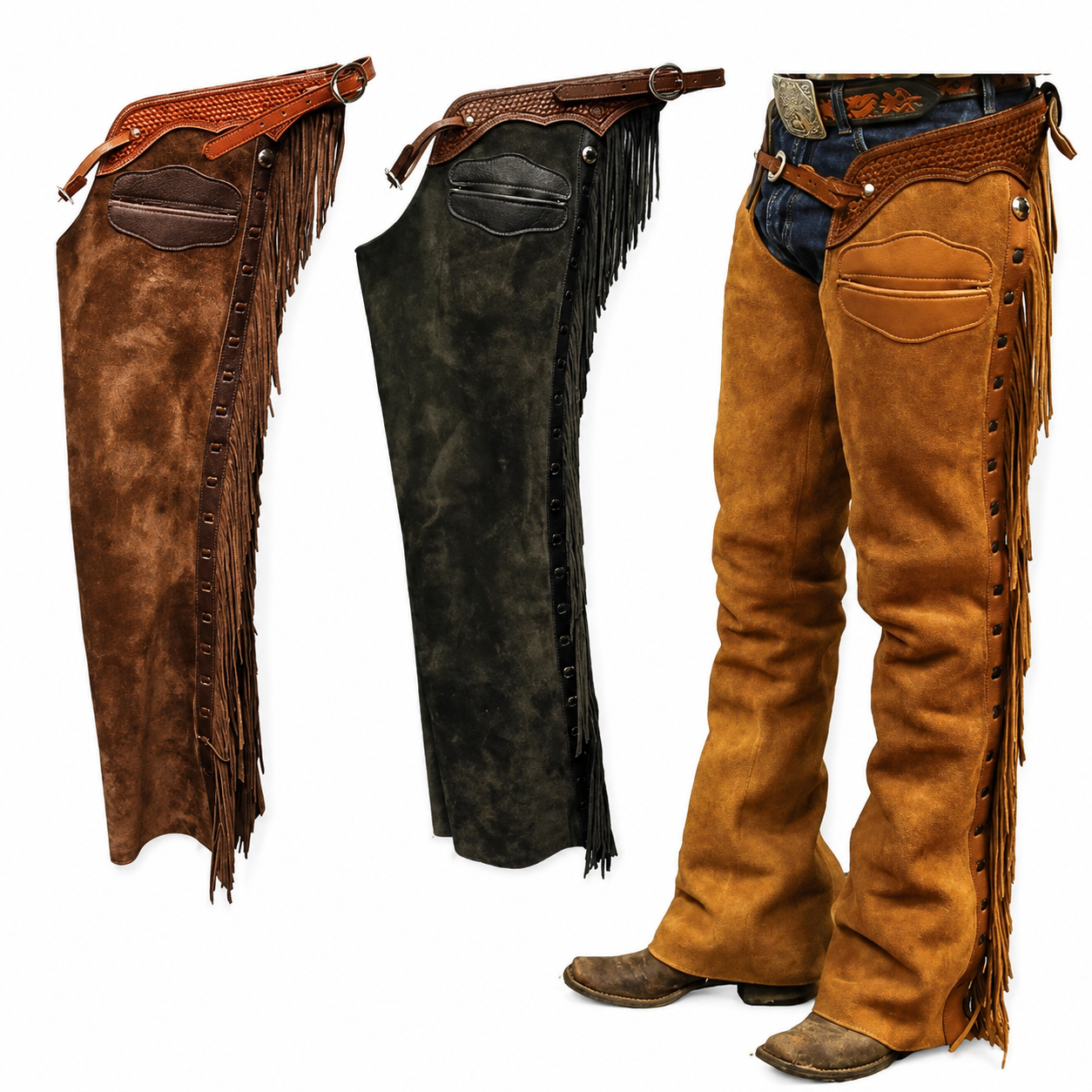 Men Native American Suede Leather Pant Rodeo Mountain Western Cowboy Chap