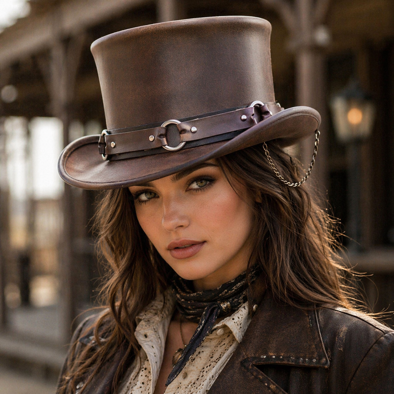Brown top hat leather hat leather top hat gothic top hat mens top hat steampunk