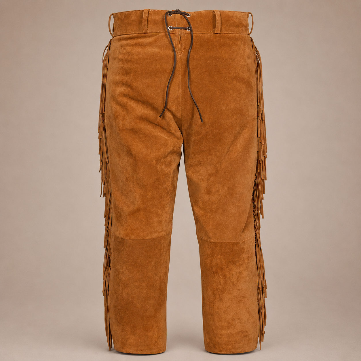 Men Native American Western Cowboy Leather Pants Full Leg Fringe Suede Leather