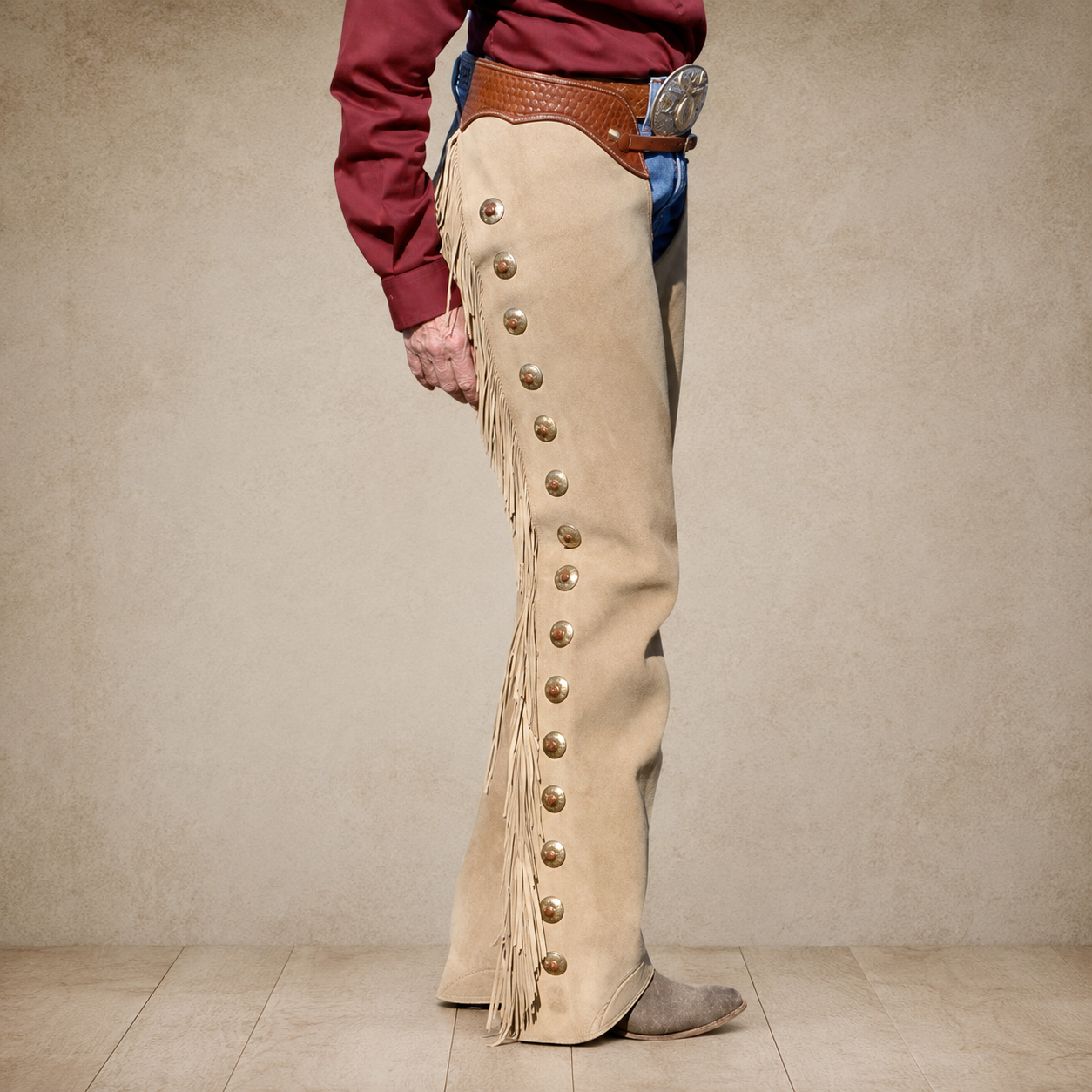 Men Native American Suede Leather Pant Rodeo Mountain Western Cowboy Chap