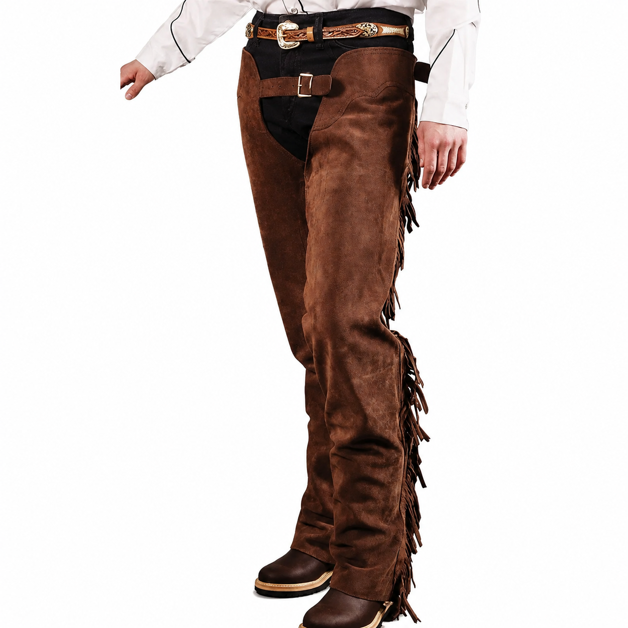 Men Native American Suede Leather Pant Rodeo Mountain Western Cowboy Chap