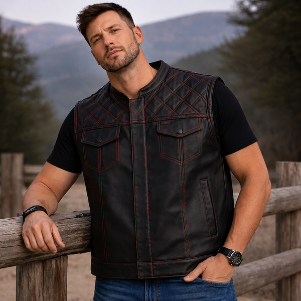 Men Hunter Club Leather Vest Cowhide Leather Vest, Men Biker Leather vest ,Motorcycle vest- Gifts For him
