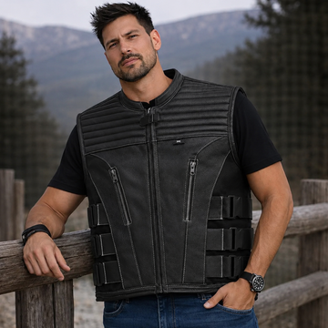 Men Leather Club Vest USA Flag Straight Quilted Leather Vest,Men Biker Leather Vest ,Motorcycle Rider Waistcoat- Gift For Him Gift For Men