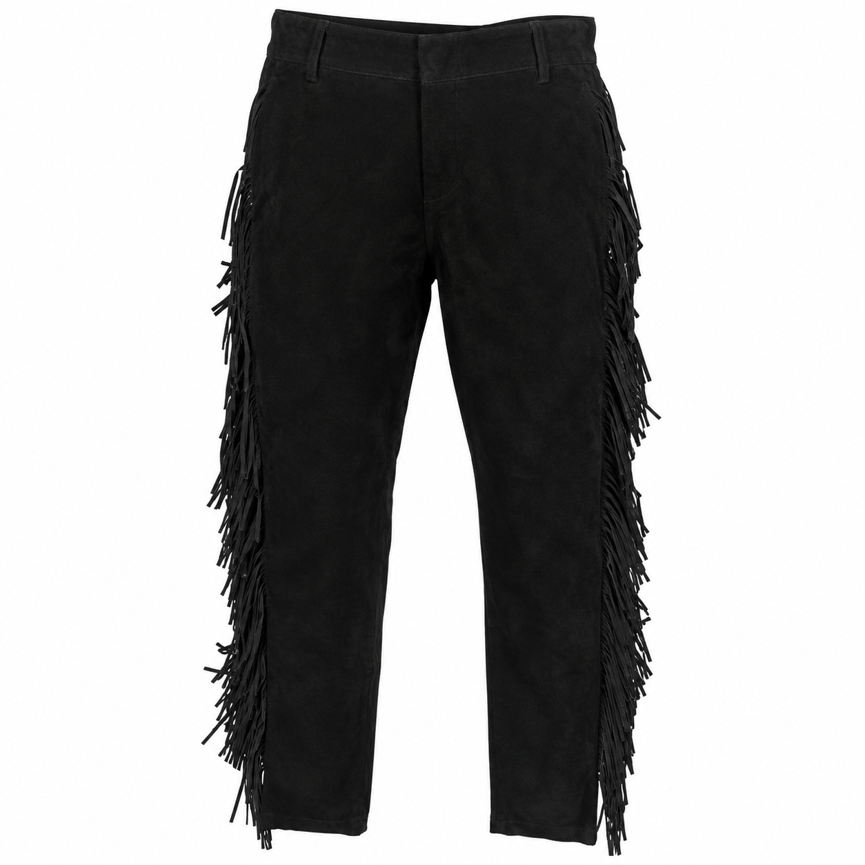 Men Native American Western Cowboy Leather Pants Suede Leather Fringe - Black