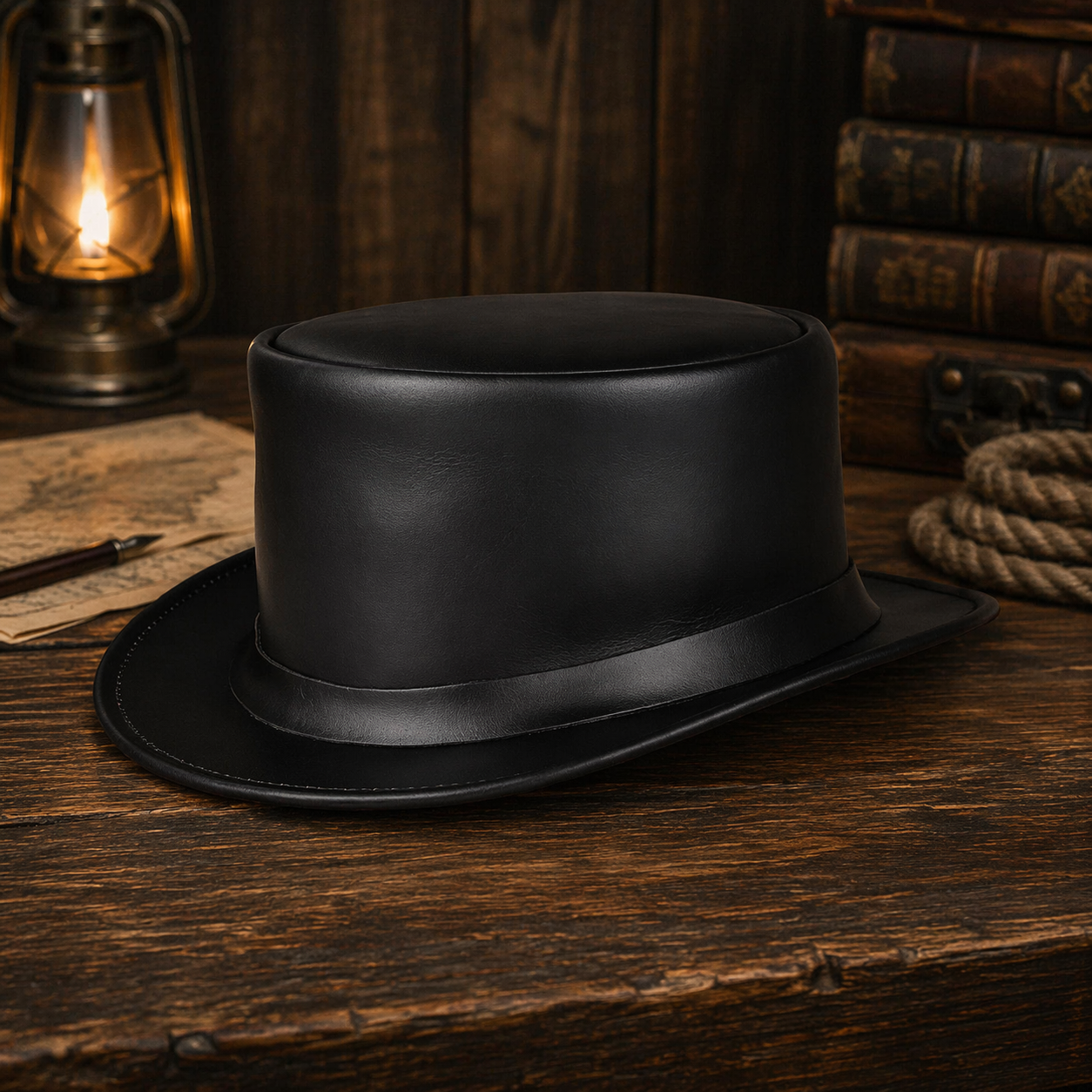 Fashion Shapeable Black Genuine Leather Fashion Top Hat