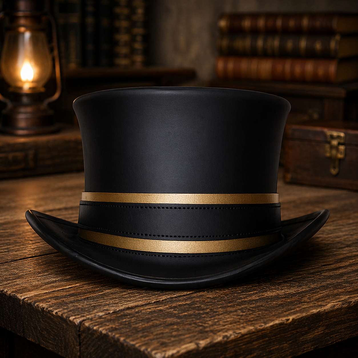 Handcrafted Black Leather Top Hat with Red Lining – Steampunk Gothic Cosplay