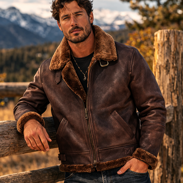 Arctic Glide Mens Fur Collar Leather Jacket
