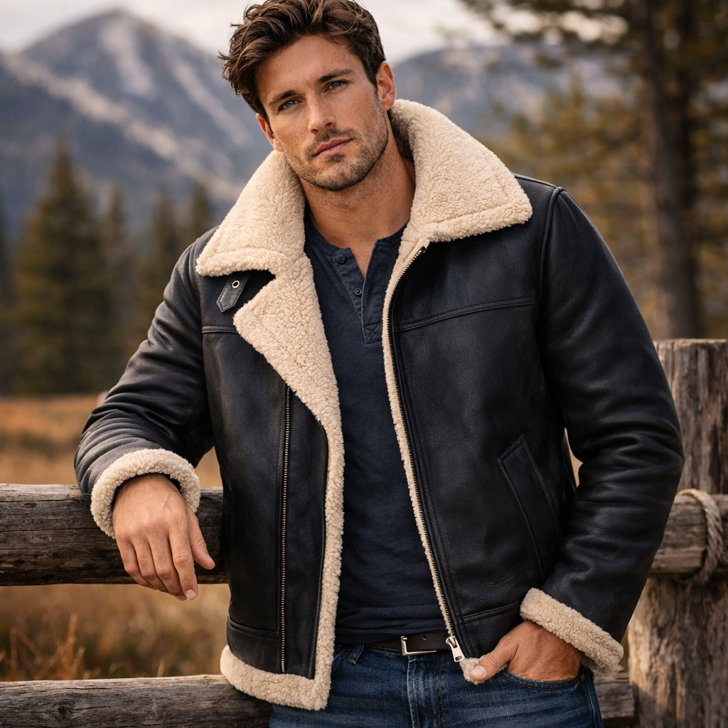 Aviator Shearling Fur Leather Jacket