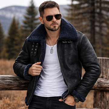 B3 Bomber Black Fur Leather Shearling Jackets