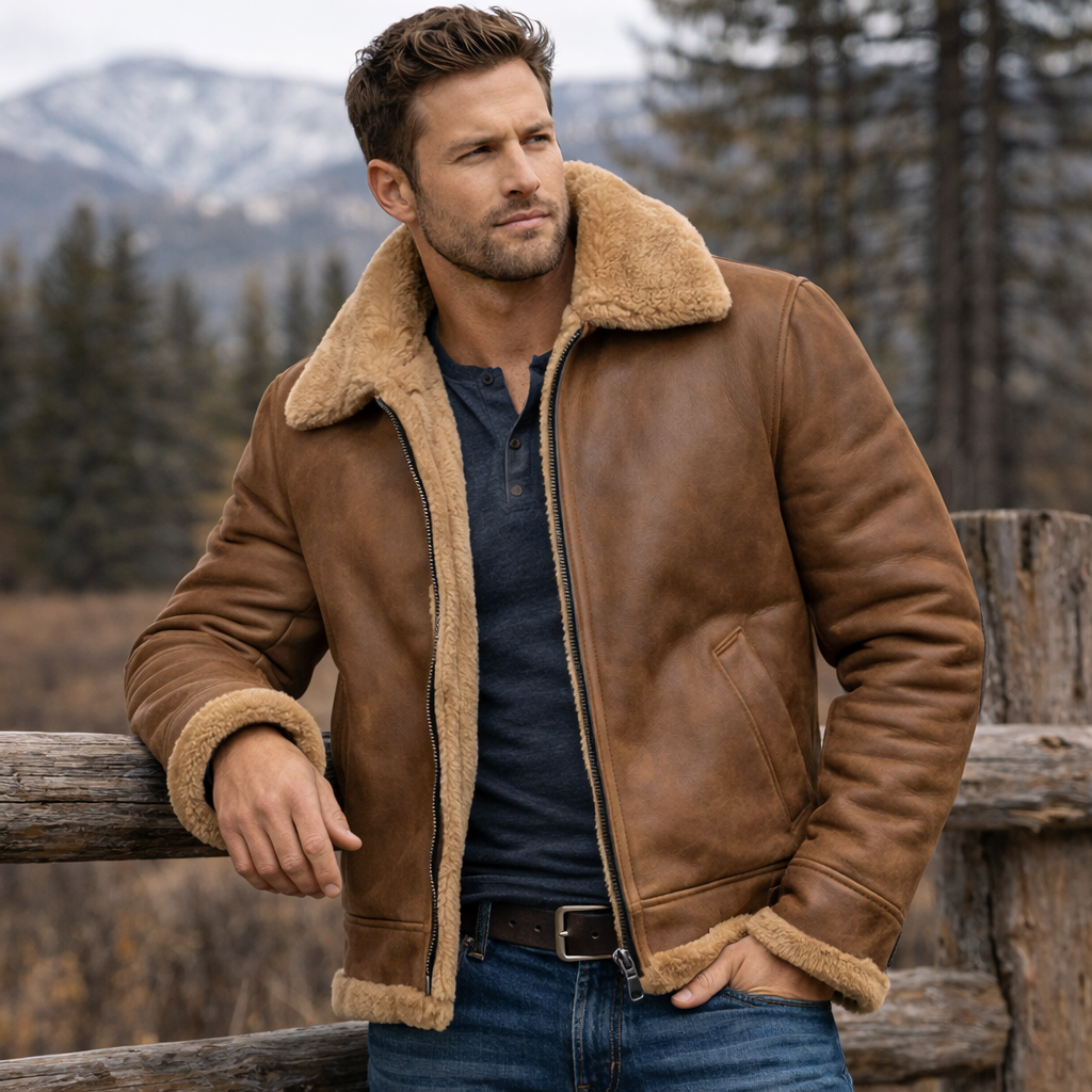 B3 Shearling Brown Leather Bomber Jacket