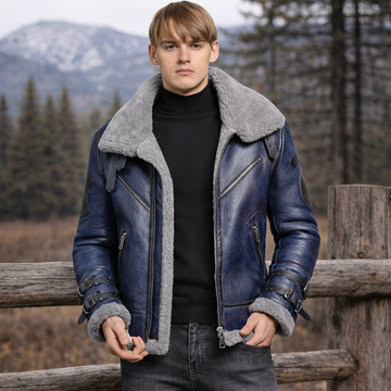Blue Fur Aviator Men’s B3 Shearling Leather Flight Jacket