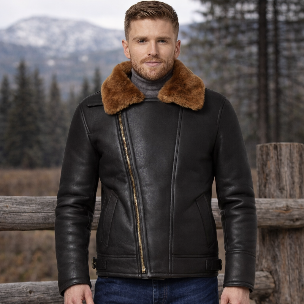 Brown Fur Sheepskin Leather Jacket