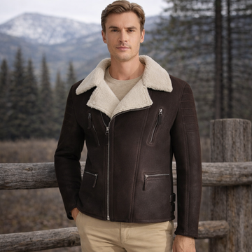 Dark brown sheepskin Fur Leather jacket