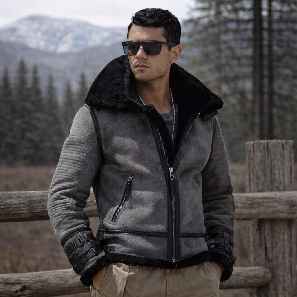 Denny Gray Fur Leather Jacket
