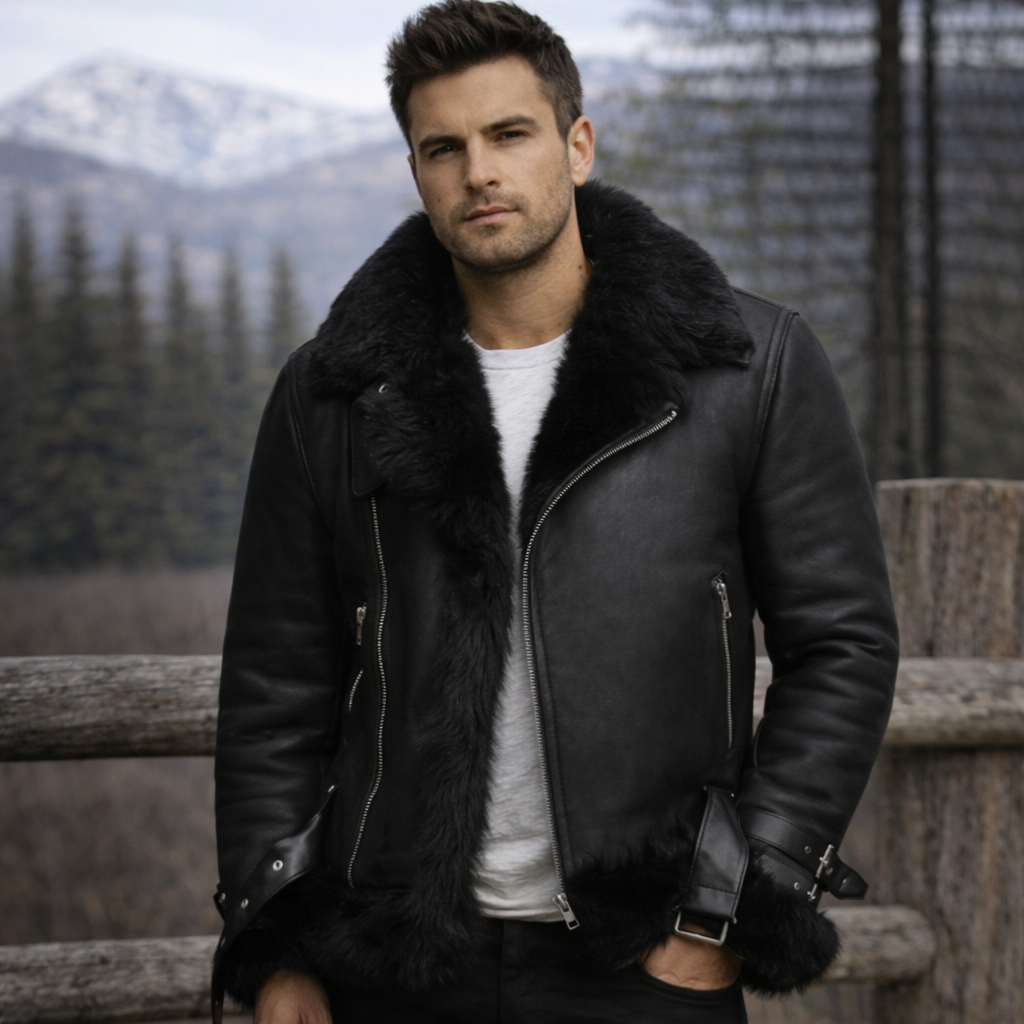 Fur Bomber Ginger Men B3 Bomber Leather Jacket
