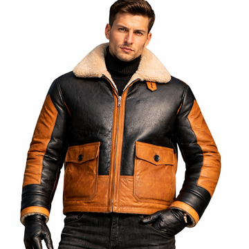 Men’s B3 Black Bomber Shearling Two Tone Style Leather Jacket