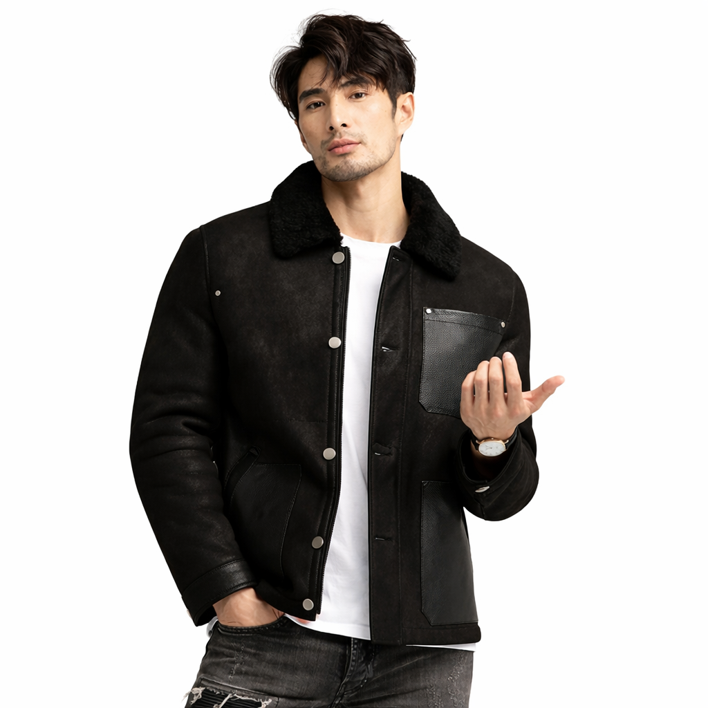 Men’s Fur Collar Black B3 Bomber Avaitor Jacket