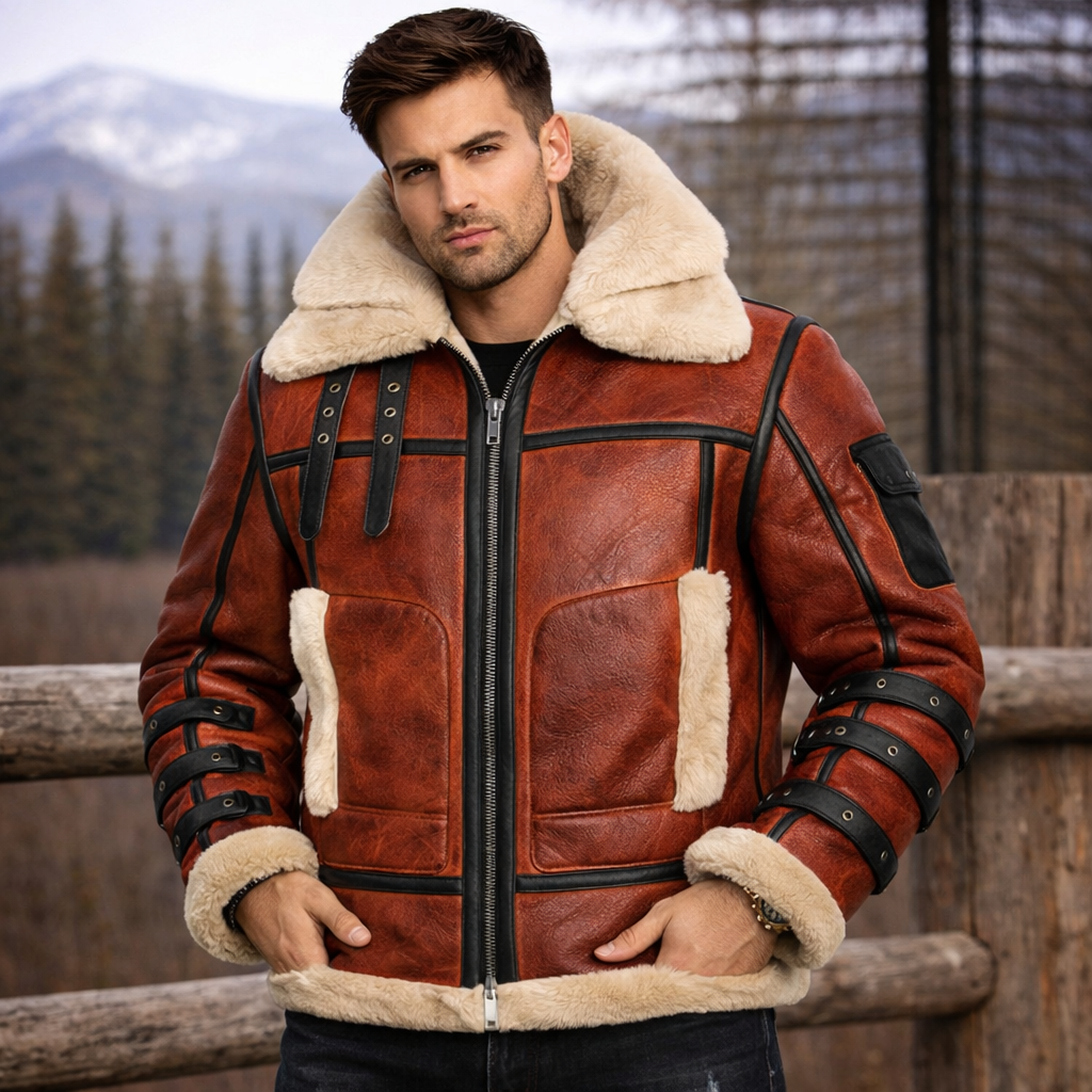 Mens B3 Bomber Aviator Shearling Leather Jacket
