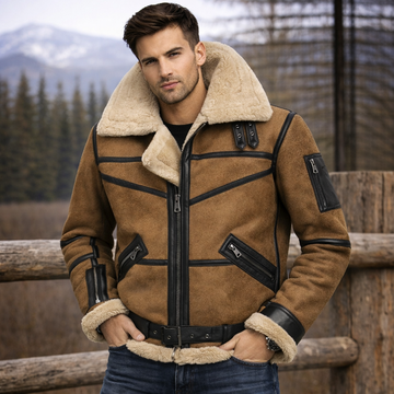 Mens B3 Bomber Leather Jacket Denim Style With Fur
