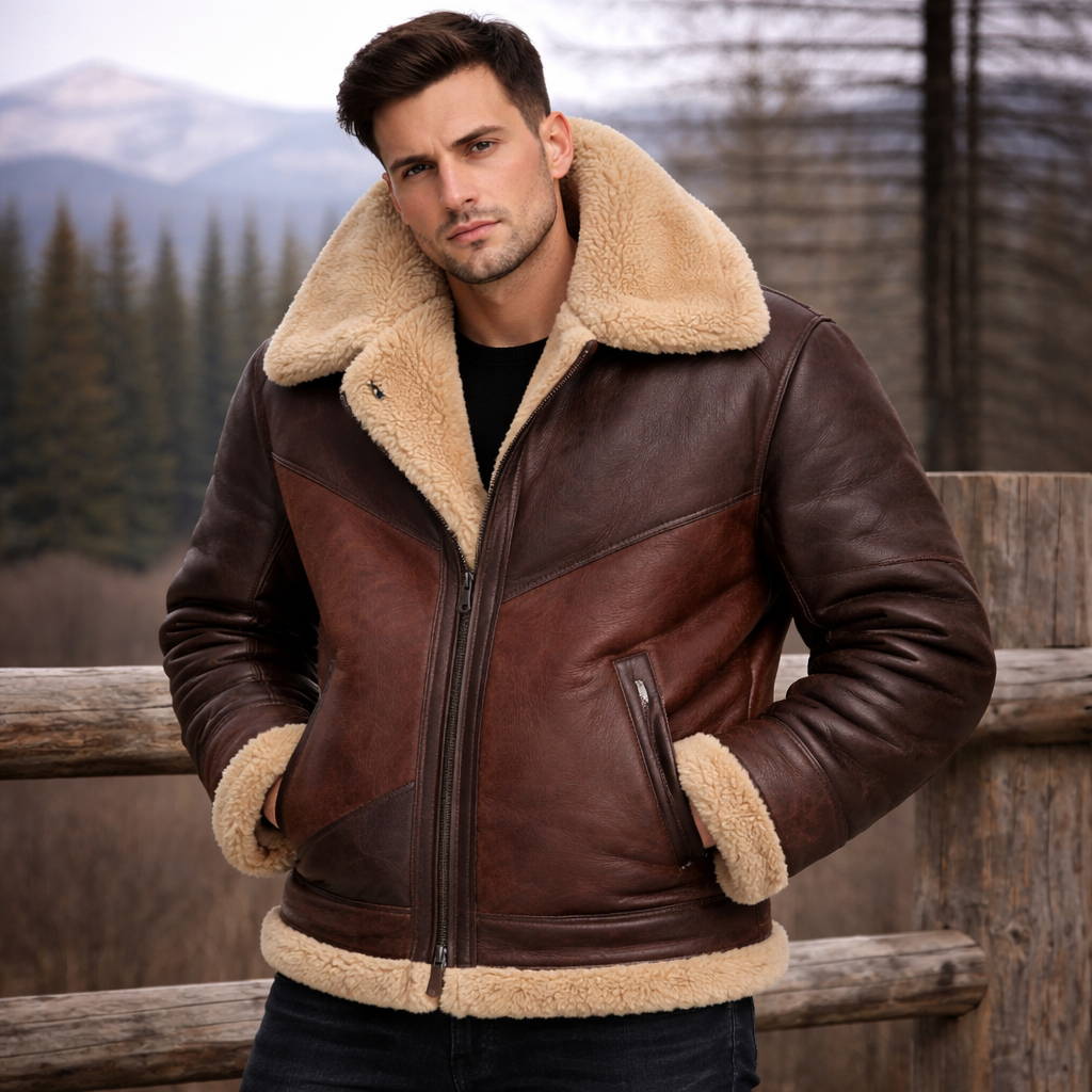 Mens Brown B3 Bomber Shearling Jacket