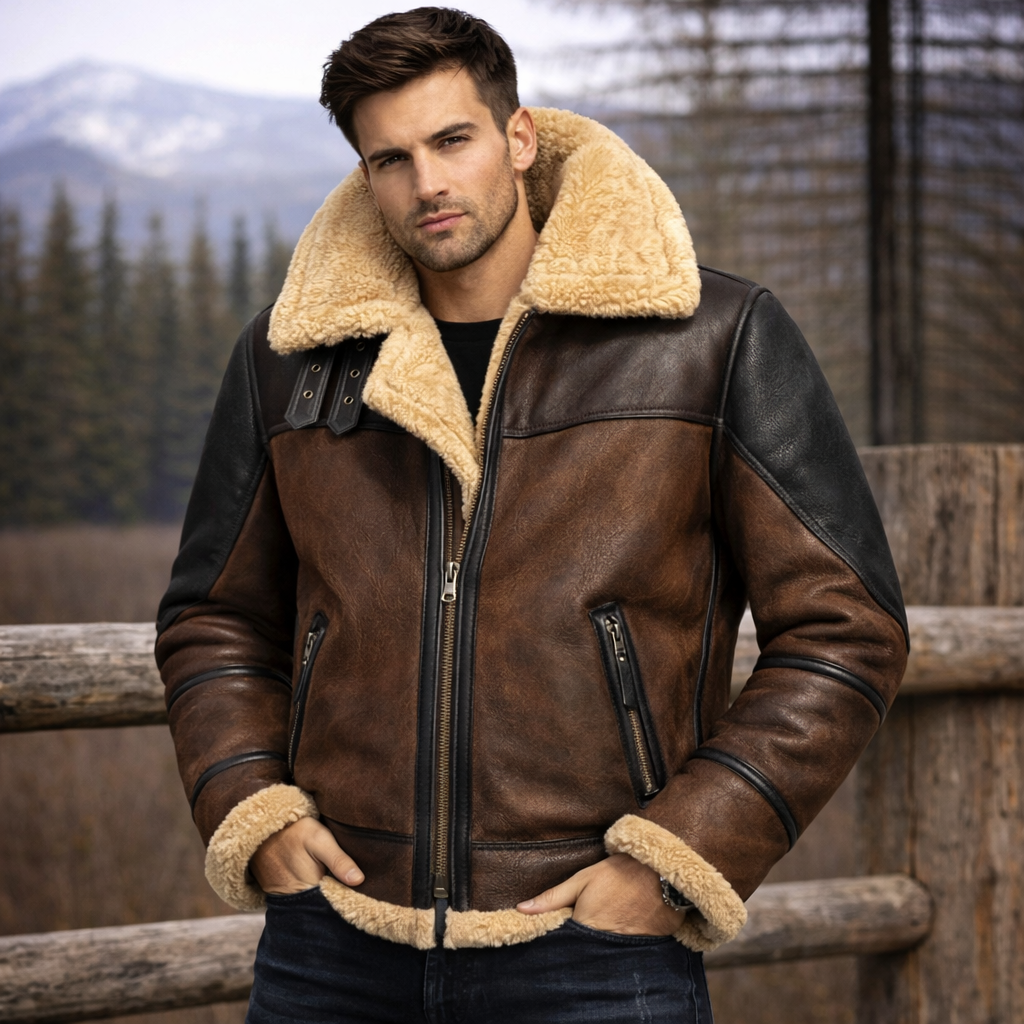 Mens Dark Brown B3 Bomber Shearling Jacket