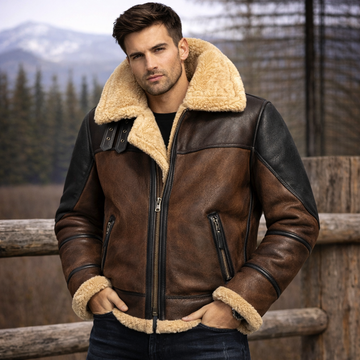 Mens Dark Brown B3 Bomber Shearling Jacket