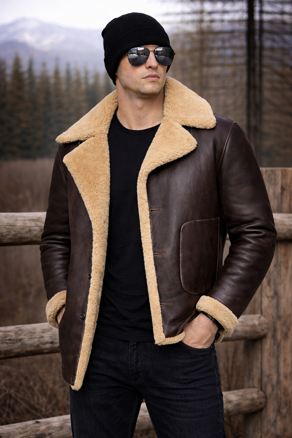 Molten Mocha Leather Fur Jacket