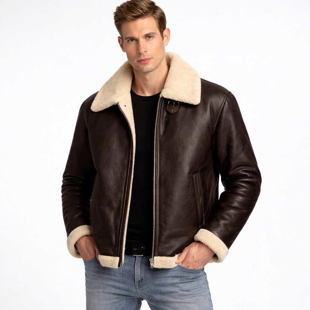 Regal Fur Collar Leather Jacket