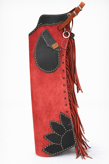 Unisex Hand Made Reddish Maroon Native American Cowboy Style Suede Leather Pants Rodeo Style Cowgirl Chap Mountain Western Buck Gift For Men