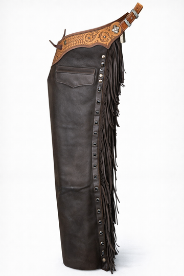 Men's Hand Crafted Tooled Yoke Native American Cowboy Style Leather Pant Rodeo Style Chap Mountain Men Western Buck Leather Gifts For Men