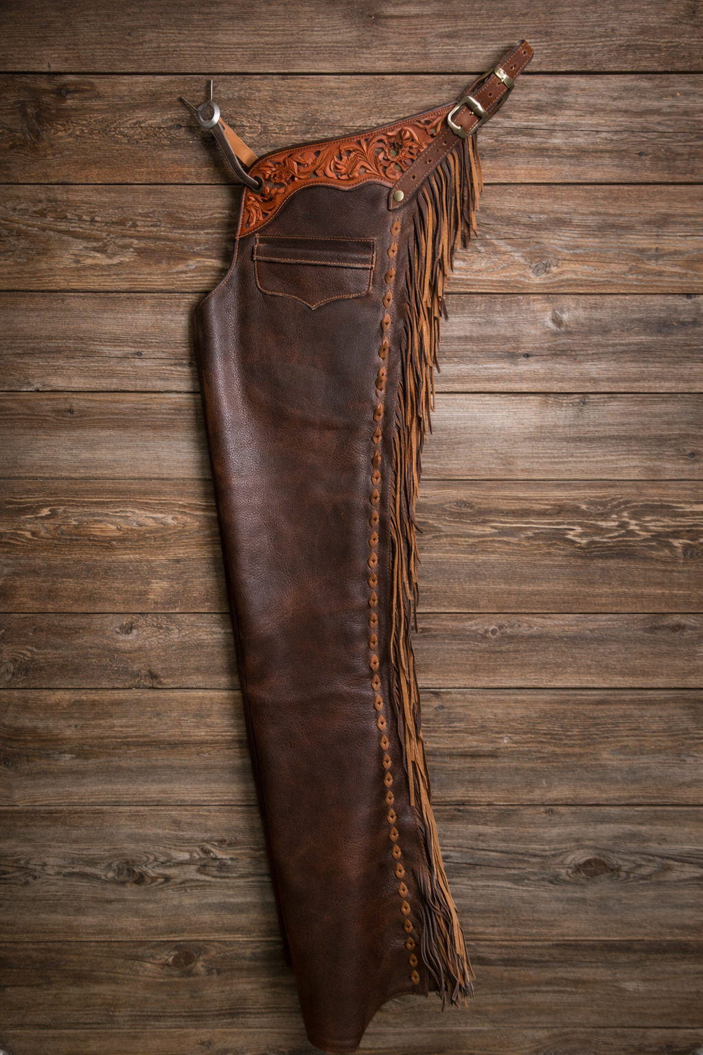 Men's Hand Crafted Tooled Yoke Native American Cowboy Style Leather Pant Rodeo Style Chap Mountain Men Western Buck Leather Gifts For Men