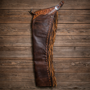 Men's Hand Crafted Tooled Yoke Native American Cowboy Style Leather Pant Rodeo Style Chap Mountain Men Western Buck Leather Gifts For Men