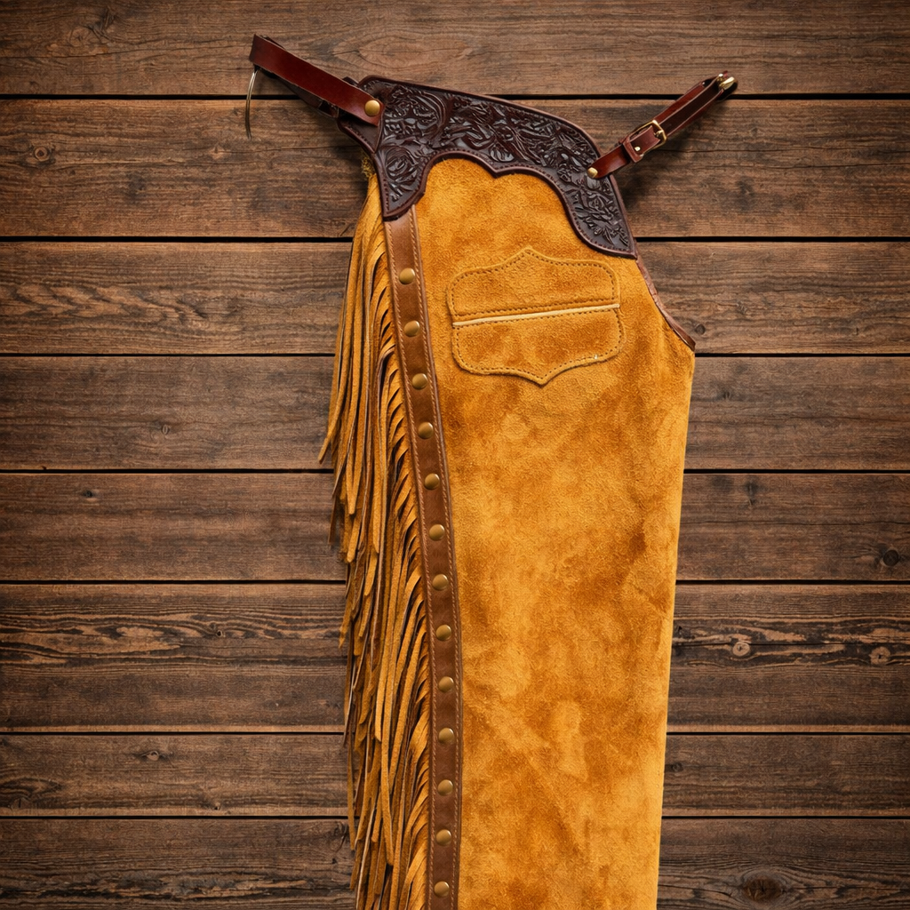 Men Chap Hand Crafted Tooled Yoke Native American Cowboy Style Suede Pant Rodeo Style Chap Mountain Men Western Buck Suede Gifts For Men