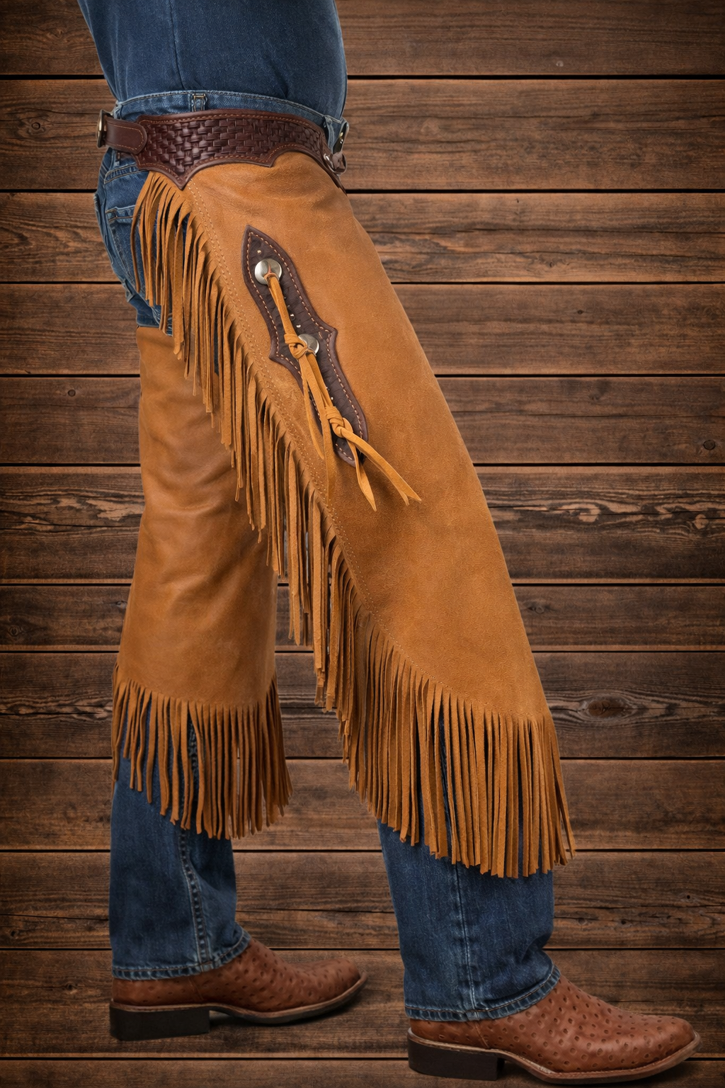 Men's Hand Crafted Tooled Yoke Native American Cowboy Leather Pant Rodeo Style Short Chap Mountain Men Western Buck Leather Gifts For Men