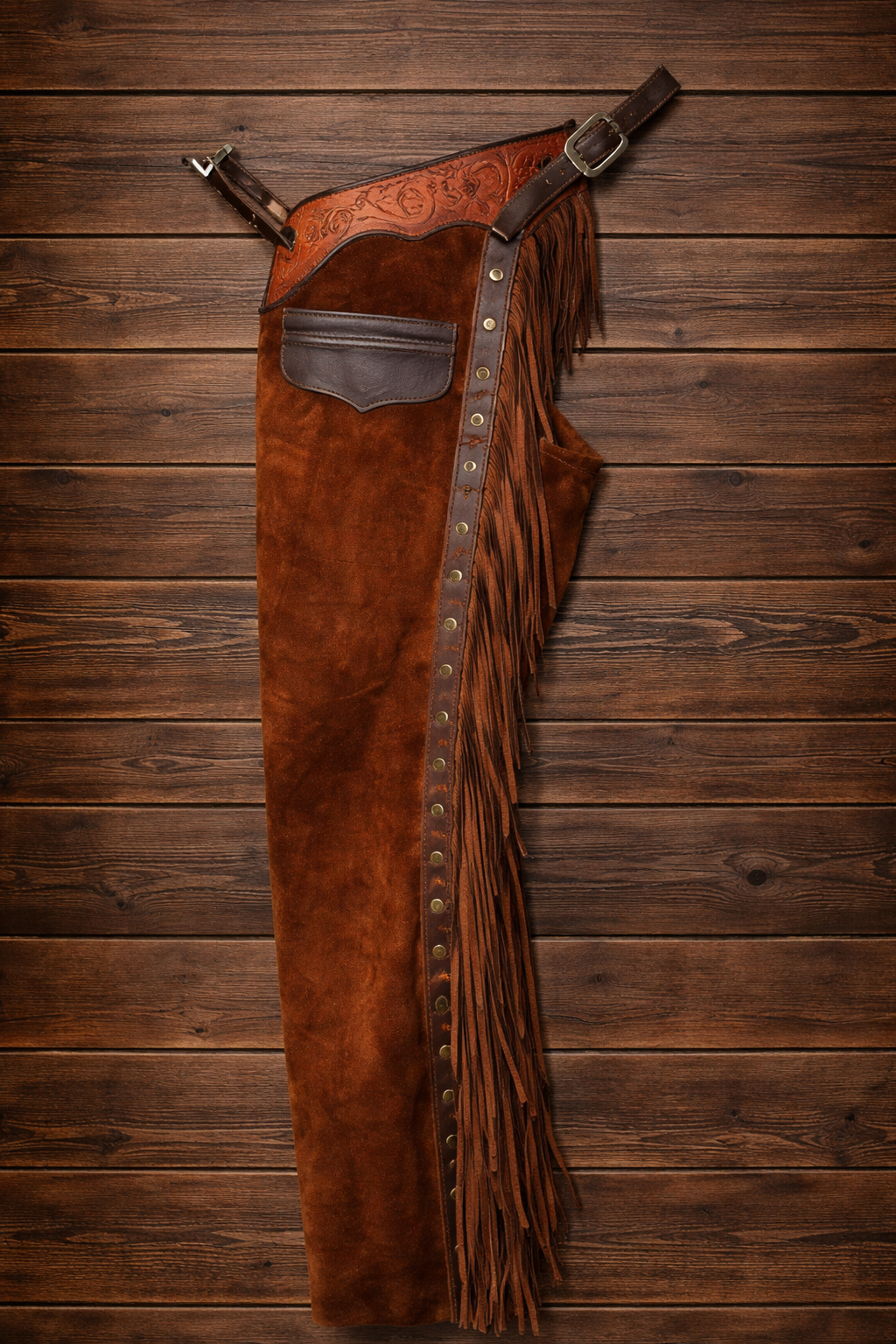Men's Hand Crafted Tooled Yoke Native American Cowboy Style Suede Pant Rodeo Style Chap Mountain Men Western Buck Suede Gifts For Men