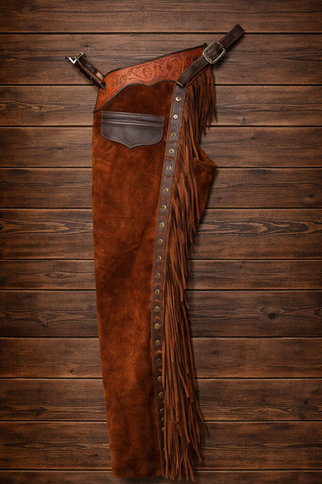 Men's Hand Crafted Tooled Yoke Native American Cowboy Style Suede Pant Rodeo Style Chap Mountain Men Western Buck Suede Gifts For Men