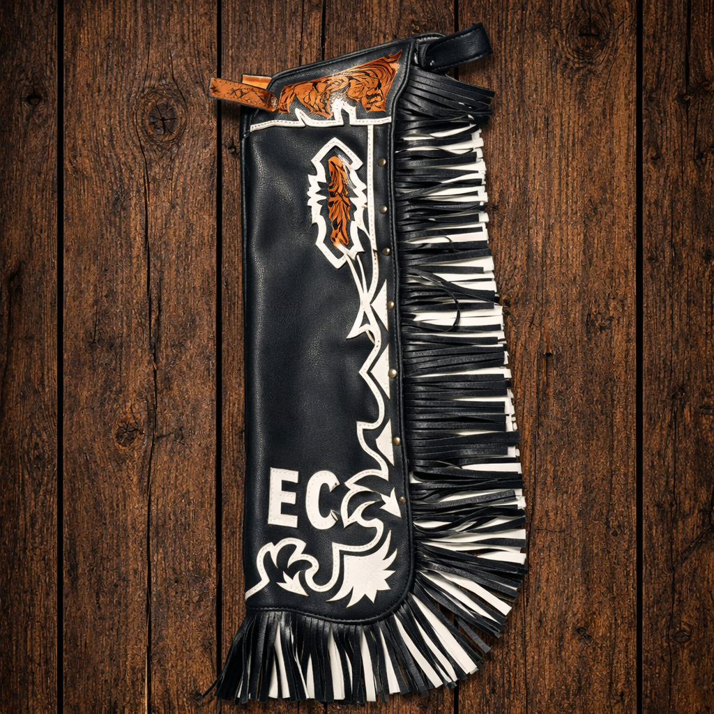 Hand Crafted Native American Cowboy Style Black Leather Fringes Carving Pant Rodeo Style Chap Mountain Men Western Gifts For Men