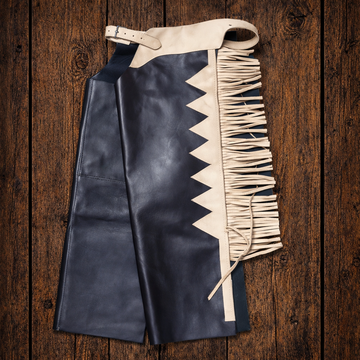 Men's Hand Crafted Native American Cowboy Style Black & beige Leather Pant Rodeo Style Chap Mountain Men Leather Gifts For Men