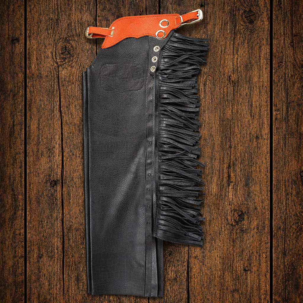 Men's Hand Crafted Native American Cowboy Style Black Leather Fringes Pant Rodeo Style Chap Mountain Men Leather Gifts For Men