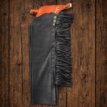 Men's Hand Crafted Native American Cowboy Style Black Leather Fringes Pant Rodeo Style Chap Mountain Men Leather Gifts For Men