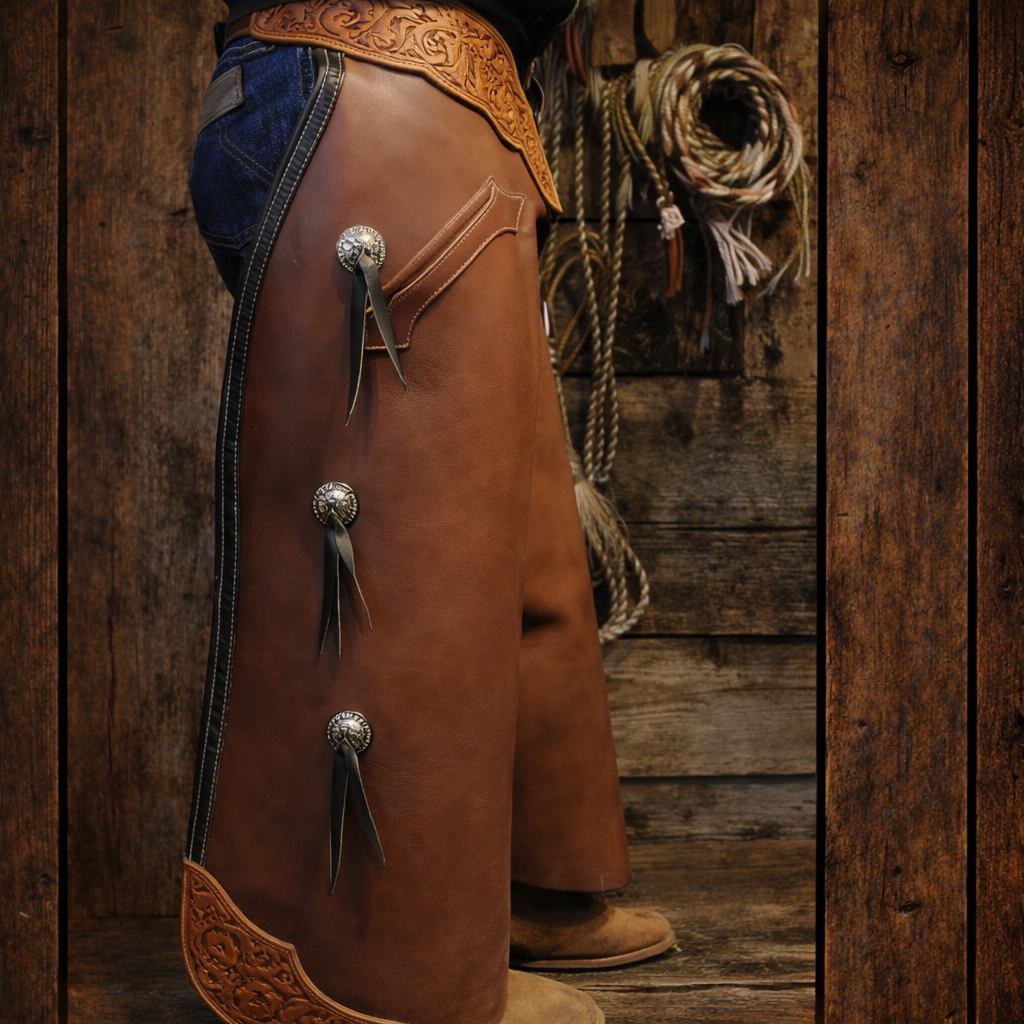 Hand Crafted Tooled Yoke Native American Cowboy Style Leather Pant Rodeo Style Chap Mountain Men Western Buck Leather Gifts For Men