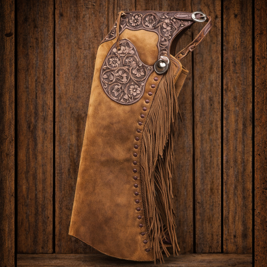 Hand Crafted Tooled Yoke Chap Native American Cowboy Leather Pant Rodeo Style Chaps Mountain Men Western Buck Leather Chap Gifts For Men