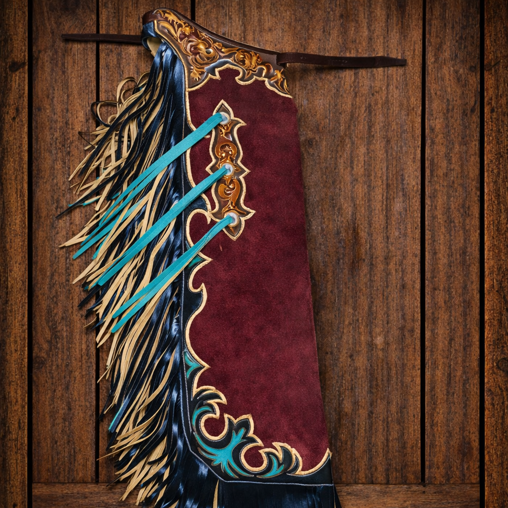 Men Chap Hand Crafted Tooled Yoke Native American Cowboy Style Suede Pant Rodeo Style Chap Mountain Men Western Buck Suede Gifts For Men