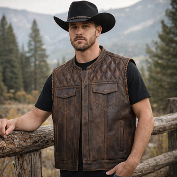 Men Leather Club Vest Cowhide Brown Wax Leather Vest, Men Biker Leather Vest , Motorcycle Rider Waistcoat- Gift For Him Gift For Men