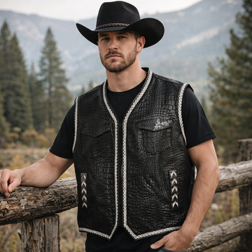 Men Leather Club Vest Crocodile Embossed Western Leather Vest,Men Biker Leather Vest ,Motorcycle Rider Waistcoat- Gift For Him Gift For Men