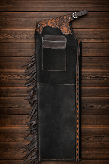 Hand Crafted Native American Cowboy Tooling Carving dark Brown Leather Pant Rodeo Style Chap Mountain Men Western Buck Leather Gifts For Men