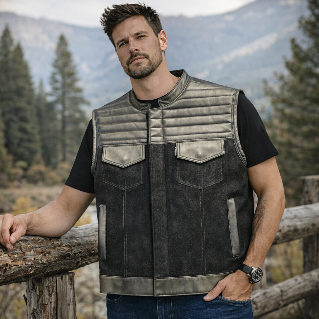 Men Leather Club Vest Straight Quilted Leather Vest,Men Biker Leather Vest ,Motorcycle Rider Waistcoat- Gift For Him Gift For Men